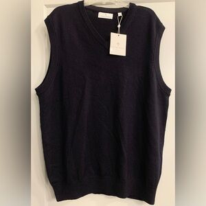 Toscano Firenze Men's 100% Merino Wool Navy V-neck Sweater Vest size Large NWT
